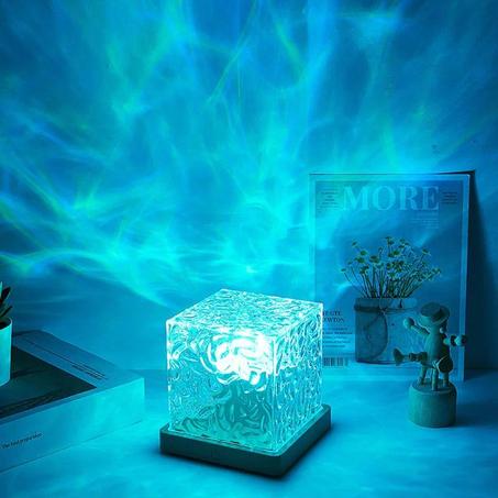 DIXProjector™ Océan Vague Mer, Effet de vague 3D, USB Lampe de table en cristal (Forme cubique)