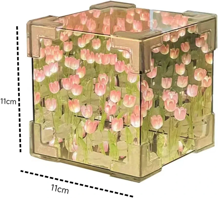 DIX™ - ⭐ LAMPE À FLEUR 🌷 Miroir SANS FIN 🌌 "Rose Beige"