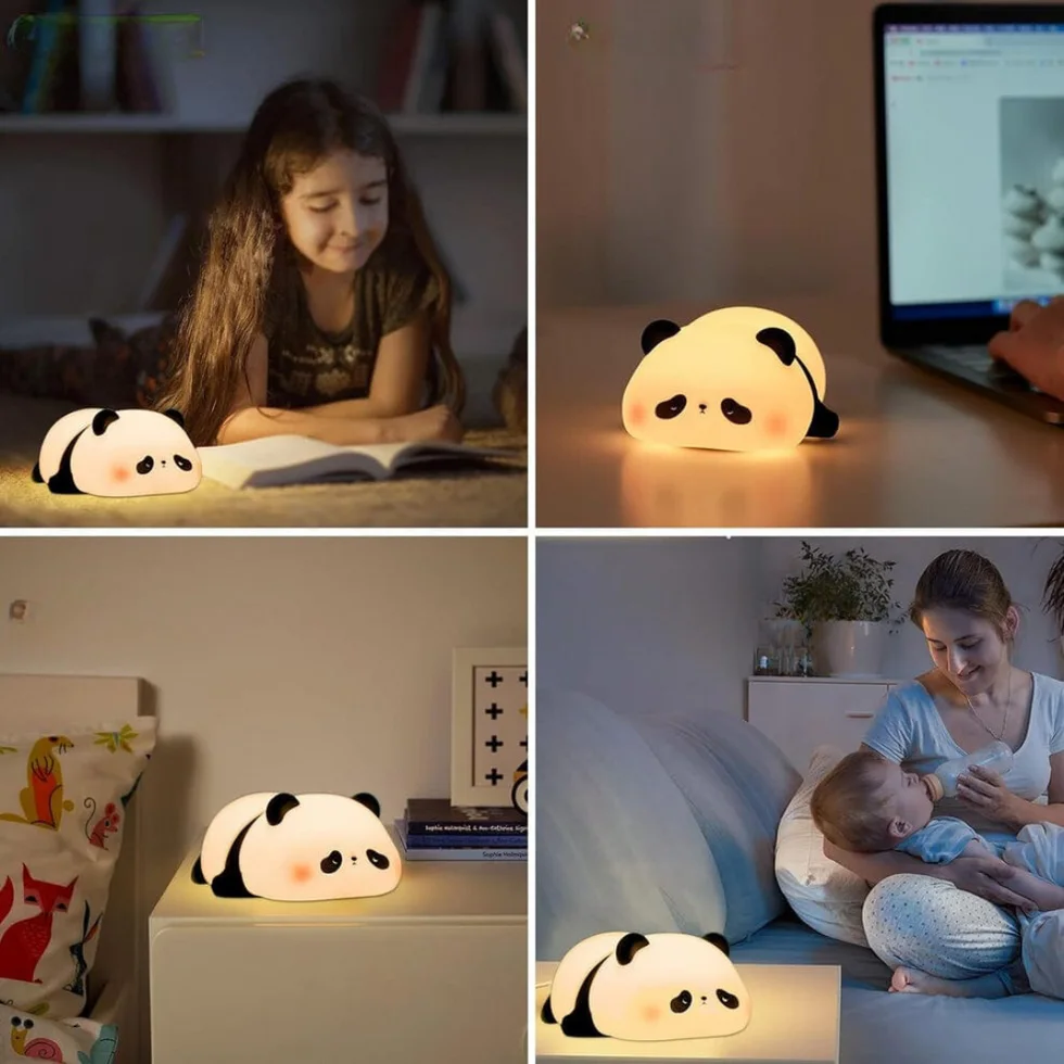 🐼 Lazy Panda 💤 - 🌟 Lampe de nuit en silicone 🤗 3 Modes d