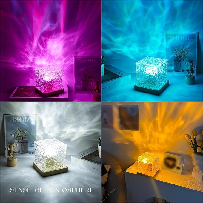 DIXProjector™ Océan Vague Mer, Effet de vague 3D, USB Lampe de table en cristal (Forme cubique)