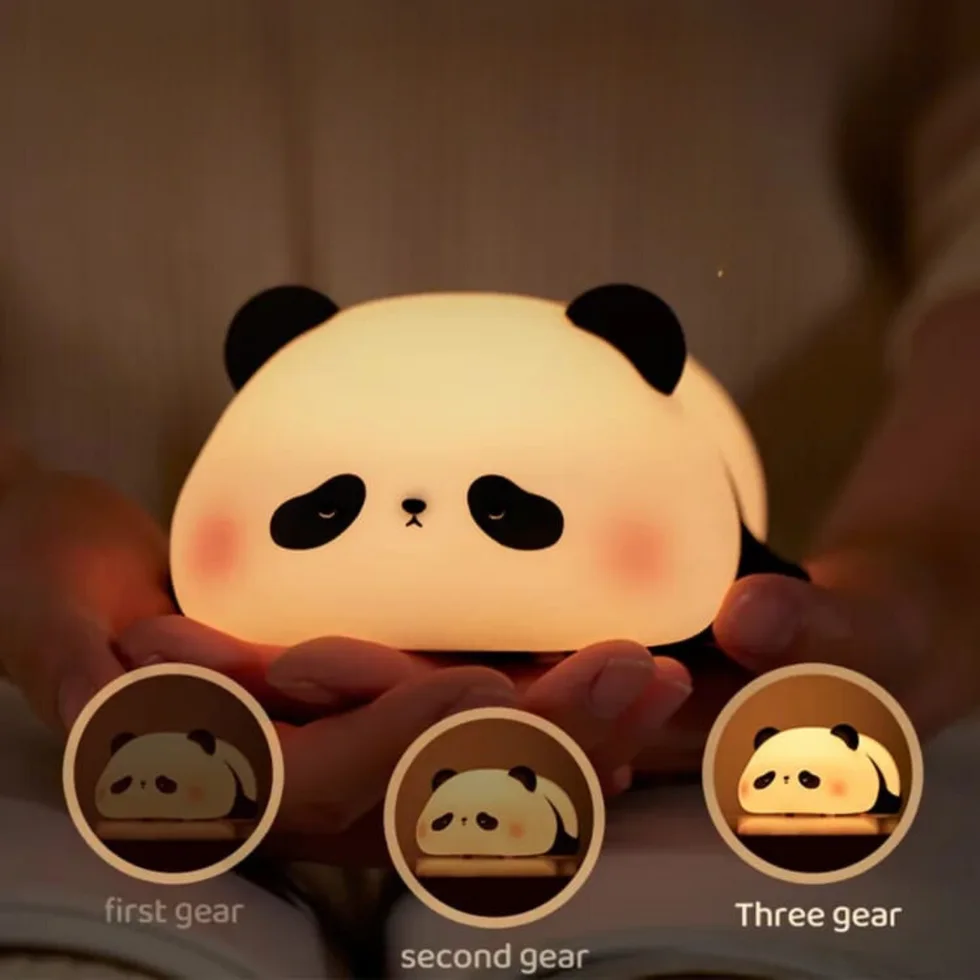 🐼 Lazy Panda 💤 - 🌟 Lampe de nuit en silicone 🤗 3 Modes d