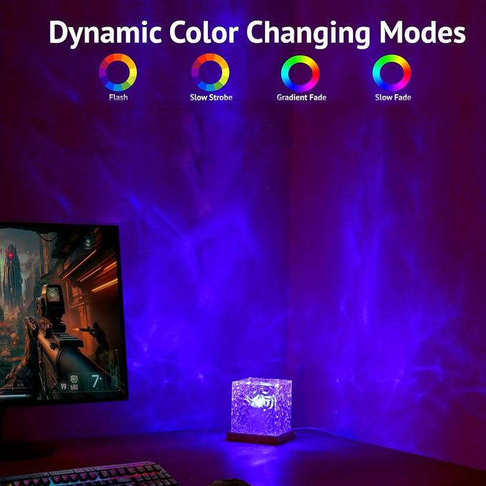 DIXProjector™ Océan Vague Mer, Effet de vague 3D, USB Lampe de table en cristal (Forme cubique)