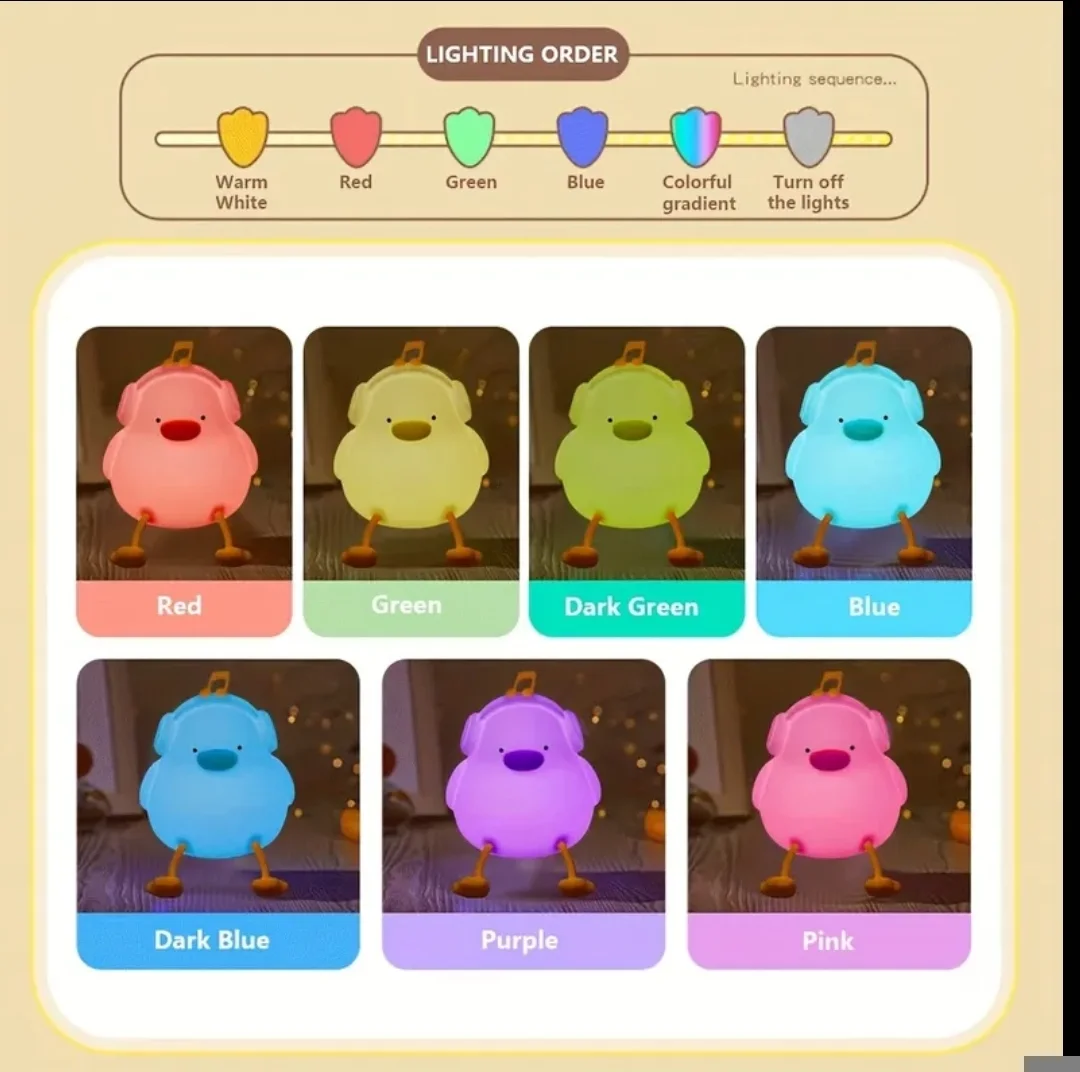 🎶 Musical Duck 🦆- 🌟 Lampe de nuit en silicone 🤗 RGB 7-Couleur 🌈 Rechargable 🔋