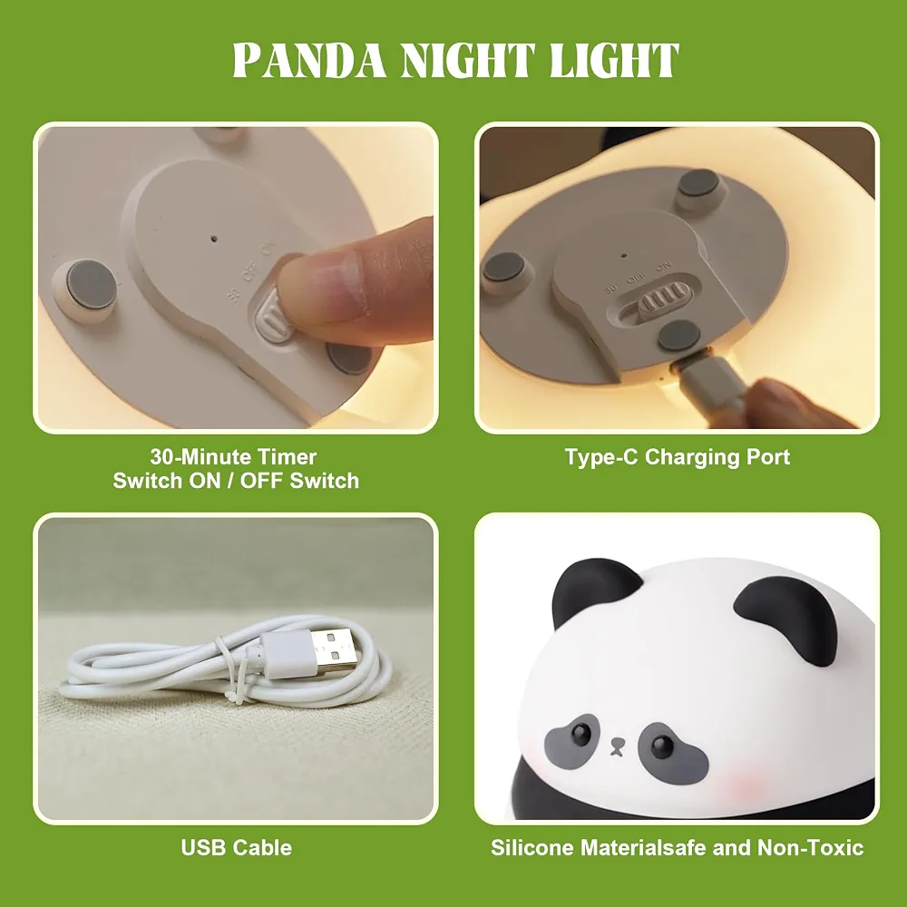 🐼 Panda 🥺 - 🌟 Lampe de nuit en silicone 🤗 Rechargable 🔋