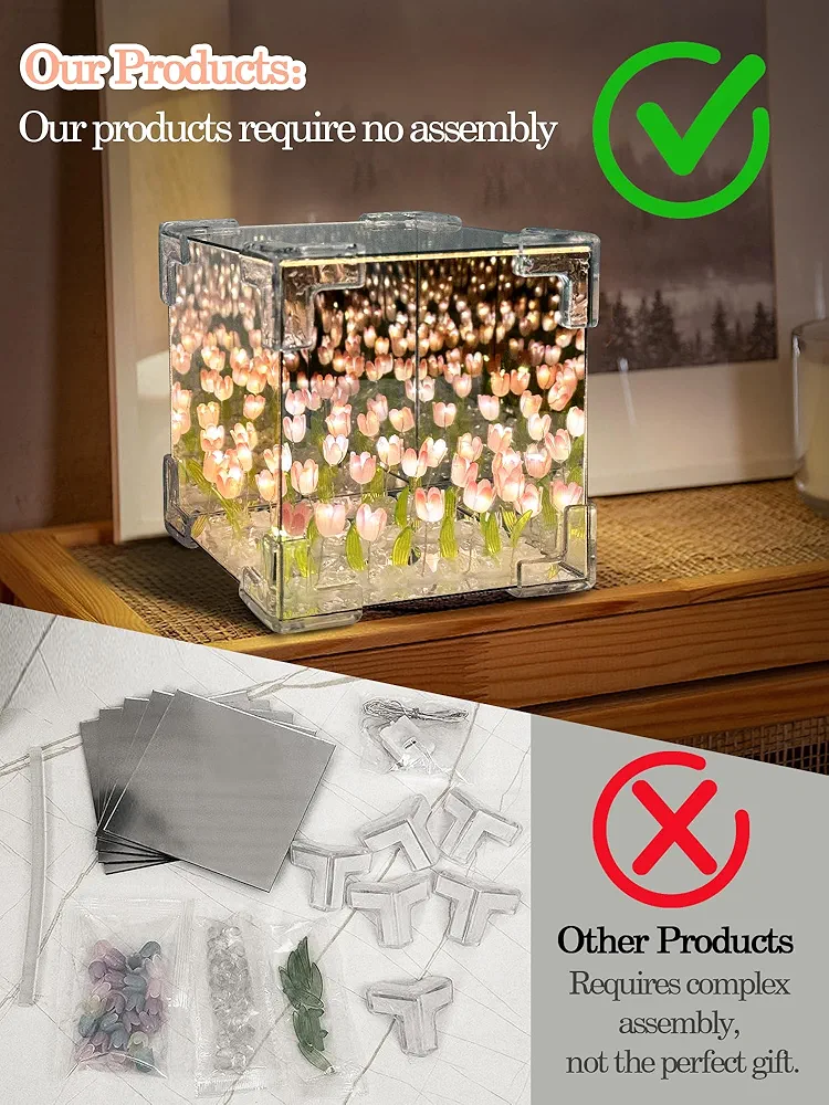 DIX™ - ⭐ LAMPE À FLEUR 🌷 Miroir SANS FIN 🌌 "Rose Beige"