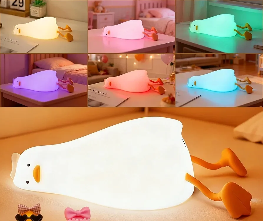 🦆 Lie in peace Duck 😴- 🌟 Lampe cute de nuit en silicone 🤗 RGB Couleur 🌈 Rechargable 🔋