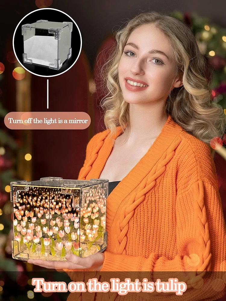 DIX™ - ⭐ LAMPE À FLEUR 🌷 Miroir SANS FIN 🌌 "Rose Beige"