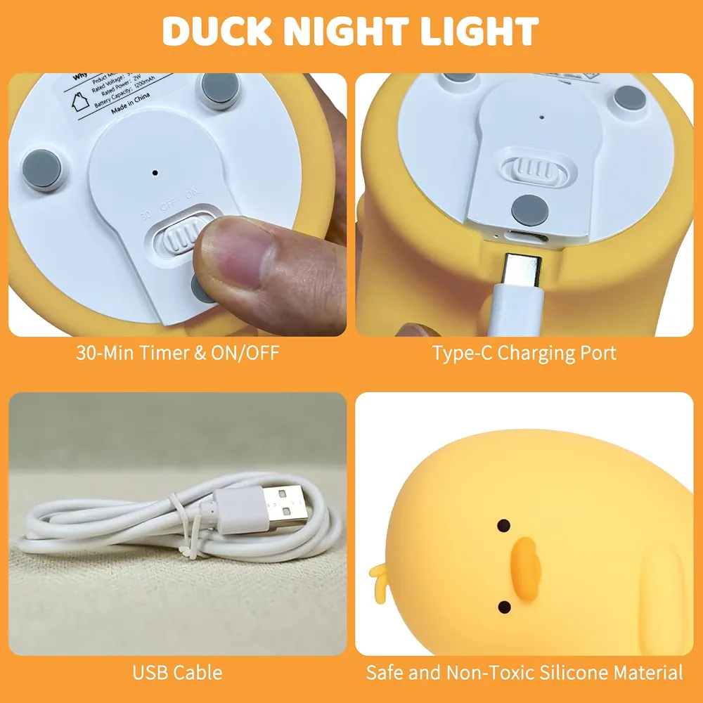 🦆 Charming Duck WHY? 🥹 - 🌟 Lampe de nuit en silicone 🤗 3 Modes d