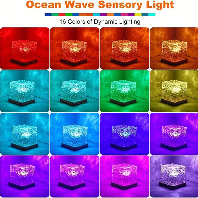 DIXProjector™ Océan Vague Mer, Effet de vague 3D, USB Lampe de table en cristal (Forme cubique)