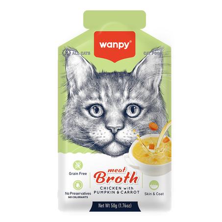 Wanpy Soupe de viande de poulet à la citrouille et aux carottes pour chats 50 g