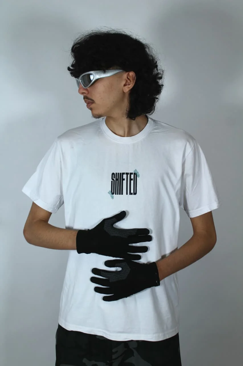 White Shifted  T-shirt  — Time in Motion