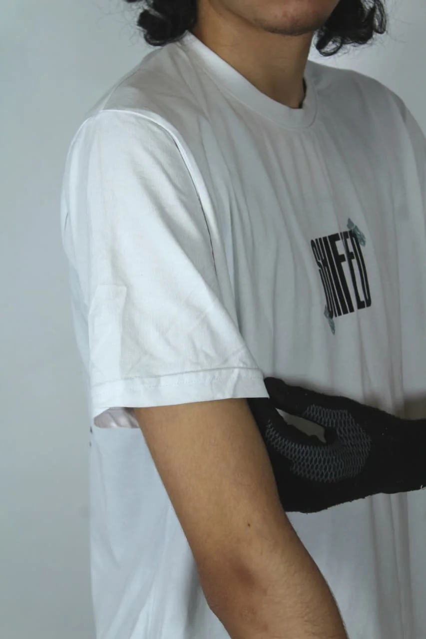 White Shifted  T-shirt  — Time in Motion