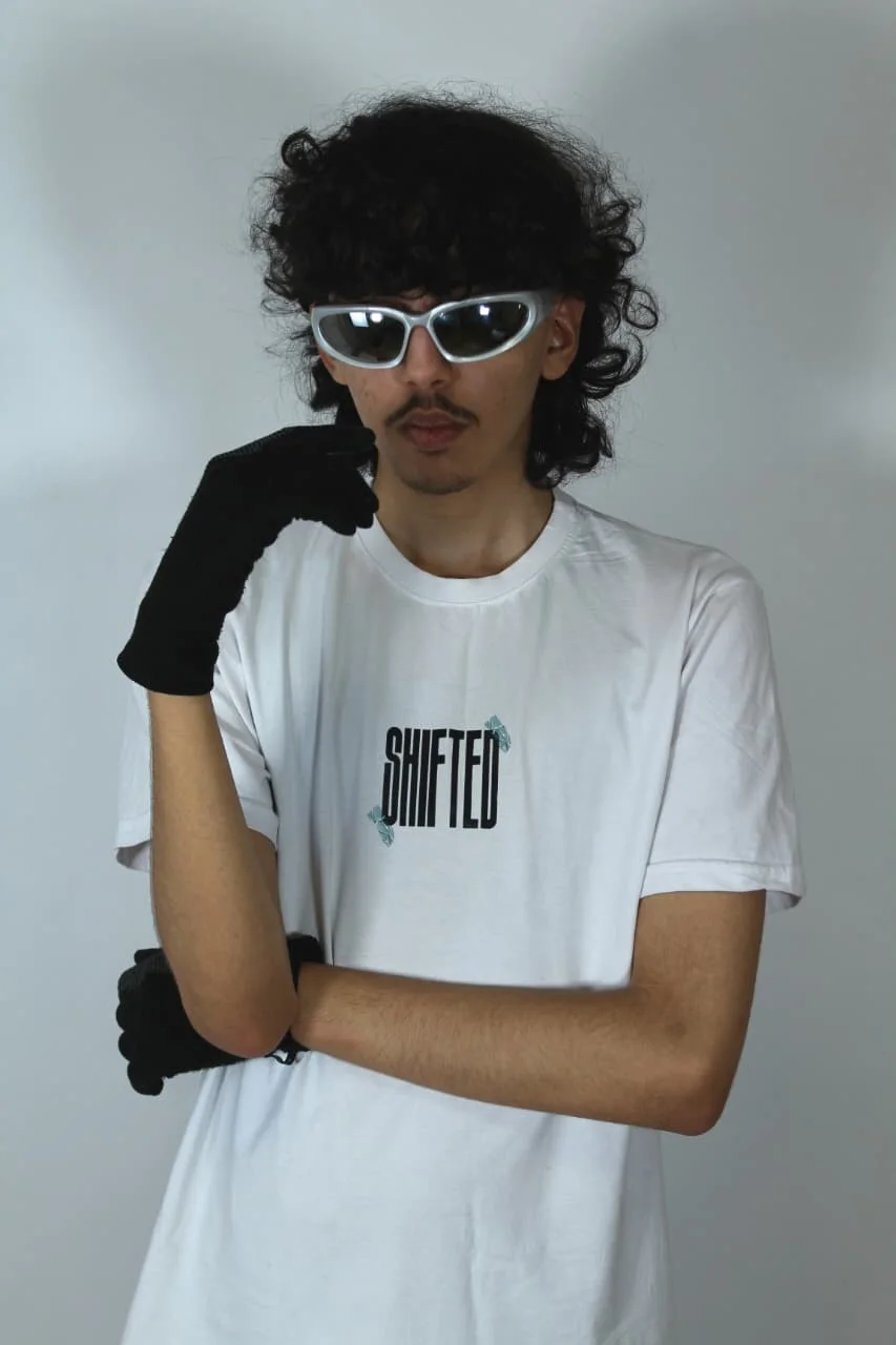 White Shifted  T-shirt  — Time in Motion