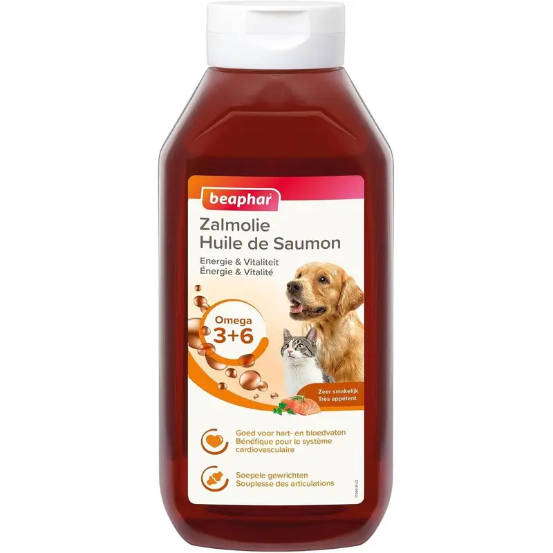 Beaphar Huile de Saumon Premium pour Chiens & Chats – Oméga 3 & 6 pour Pelage Brillant, Articulations & Vitalité 430 ml