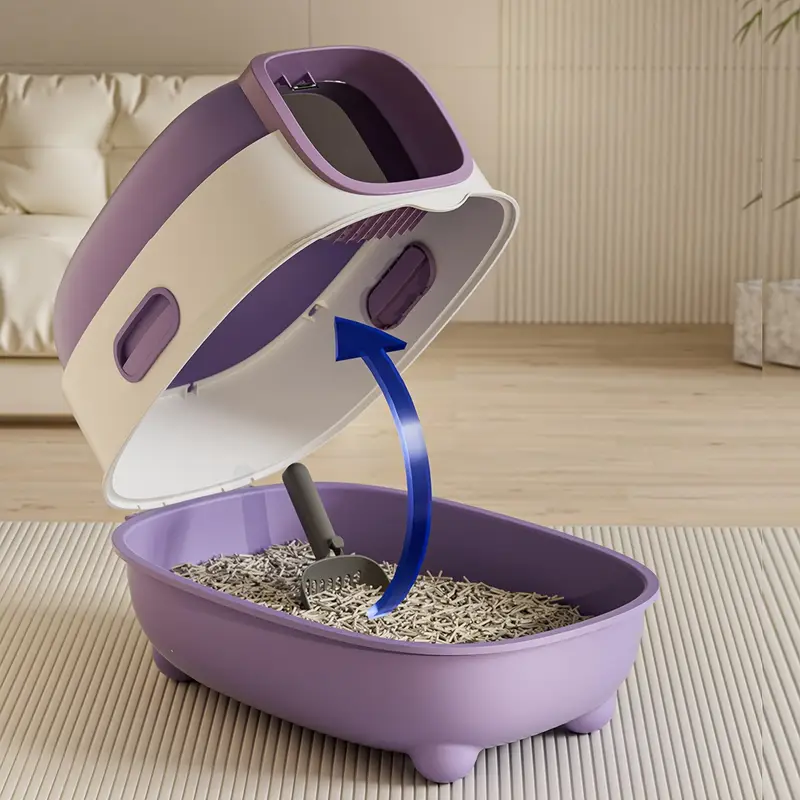 Bac à litière Fermé  Grand avec Couvercle Amovible et pelle (55×38) Cm