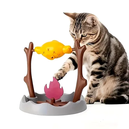 Jouet interactif distributeur de friandises pour chat – Design barbecue rotatif