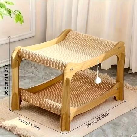 Lit Superposé pour Chats avec Tapis Griffoir – Bois Naturel & Design Élégant