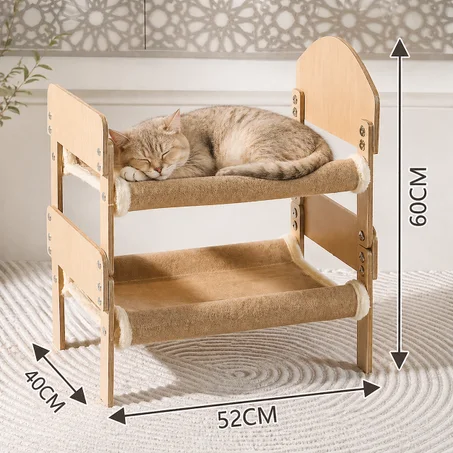 Lit Superposé pour Chats en Bois avec Sisal – Hamac Double Étage, Confort Premium & Gain de Place