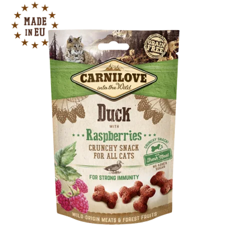 Carnilove Snack Croquant au Canard & Framboises pour Chats – Friandise Sans Céréales pour une Immunité Forte 50g