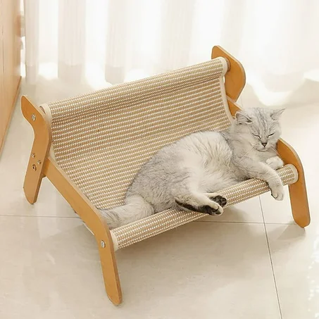 Lit hamac pour chat en bois – surface griffoir en sisal naturel