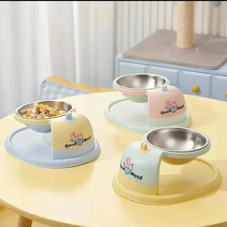 Gamelle Chat Surélevée avec Plateau Anti-Débordement – Bol Inox Stable & Design Mignon