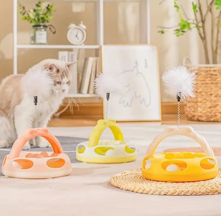 Jouet interactif pour chat avec balle roulante et plume