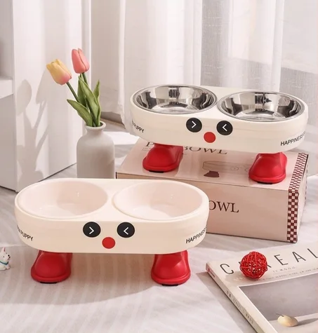 Gamelle Double Surélevée en Acier Inoxydable – Design Mignon & Hygiénique pour Chiens et Chats