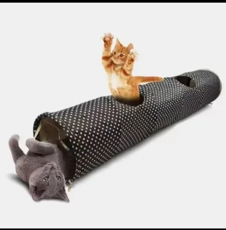 Tunnel de Jeu Pliable pour Chat avec Ouvertures & Jouet – Anti-Stress & Activité 140 Cm