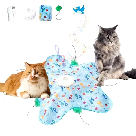 Jouet interactif pour chat avec mouvement automatique 360° – Tapis avec plume et 3 vitesses