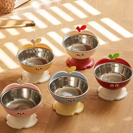 Gamelle surélevée pour chat en acier inoxydable – Design fruit mignon, anti-dérapante & confortable