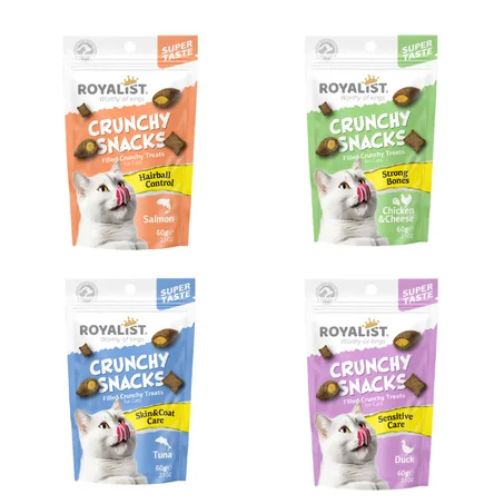Royalist Crunchy Snacks pour Chats – Friandises Croquantes Fourrées | 4 Saveurs Santé (60g)