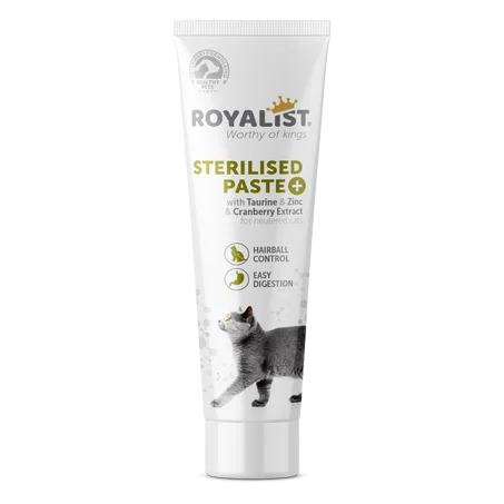 Pâte pour Chats Stérilisés ROYALIST – Avec Taurine, Zinc & Extrait de Canneberge, Contrôle des Boules de Poils et Digestion Facile 100g