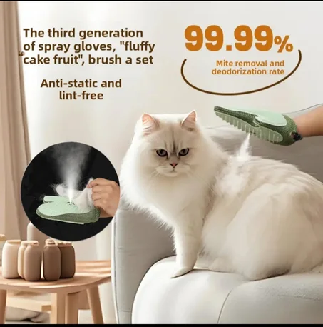 Gant de Toilettage avec Spray pour Chats & Chiens – Élimination des Poils & Nettoyage Facile