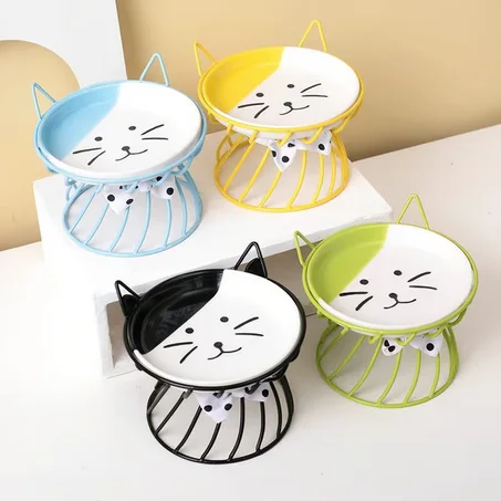 Gamelle surélevée pour chat en céramique avec support en métal – Design chat