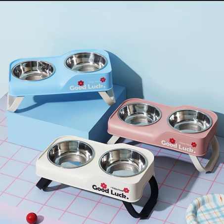 Bol double antidérapant pour animaux – Acier inoxydable et support surélevé