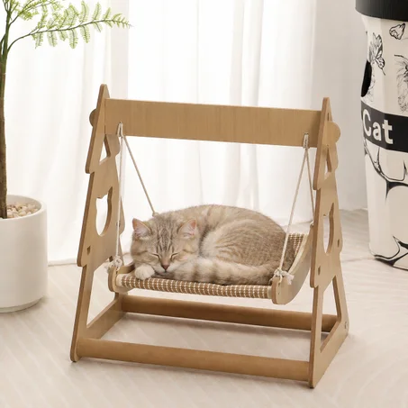 Hamac Premium pour Chat en Bois avec Surface en Sisal – Lit Suspendu Ultra Résistant, Anti-Griffures & Confort Absolu