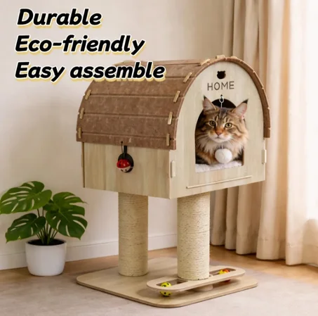 Maison pour Chat sur Pieds avec Griffoirs en Sisal et Jouets Intégrés