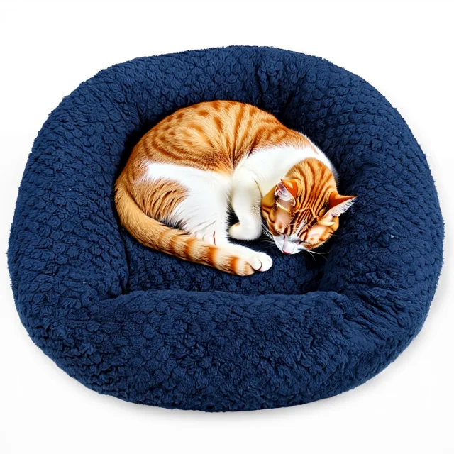 Lit Rond en Peluche pour Chat – Housse Amovible avec Fermeture Éclair