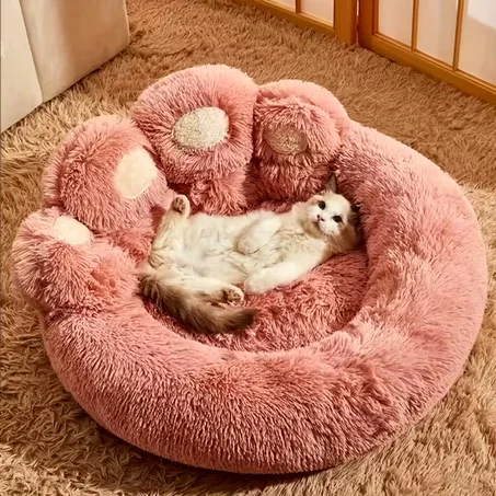 Lit Douillet Patte de Chat en Peluche – Nid Ultra Confortable pour Chats et Petits Chiens