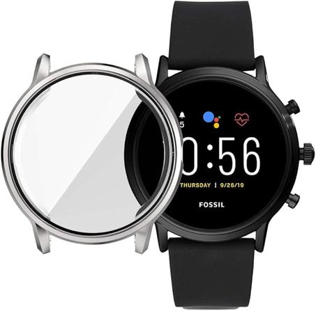 يوانشيهوي حافظة حماية شاملة من البولي يوريثين الحراري المطلي بالكهرباء من فوسيل الجيل الخامس كارلايل، اكسسوارات الساعات الذكية، فضي