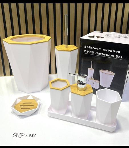 ملحقات الحمام من الخيزران 7 قطع مع صينية صابون فرشاة الأسنان