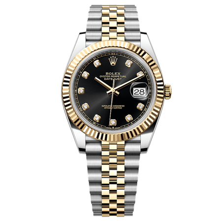 ساعة رولكس ديت جاست سيلفر في جولد مينا اسود - 41 mm