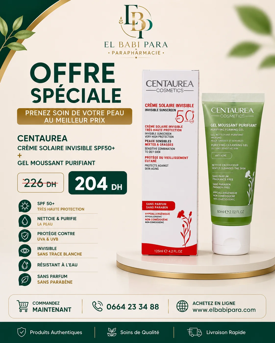 CENTAUREA CREME SOLAIRE INVISIBLE SPF50+   GEL MOUSSANT PURIFIANT