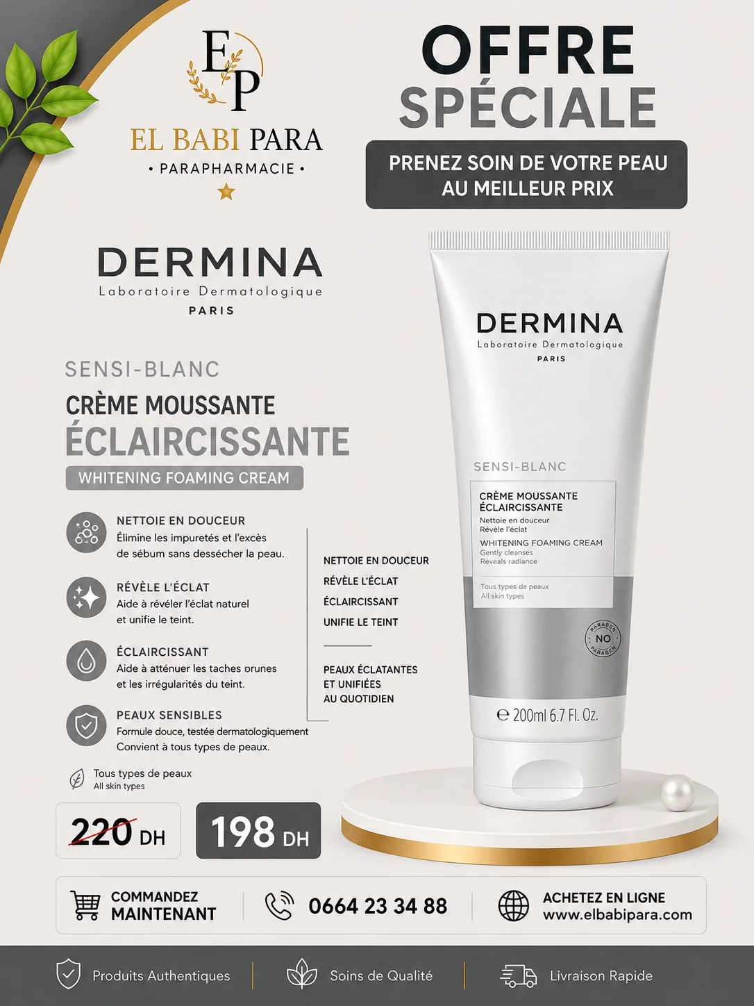 DERMINA Laboratoire Dermatologique PARIS SENSI-BLANC CRÈME MOUSSANTE ÉCLAIRCISSANTE WHITENING FOAMING CREAM