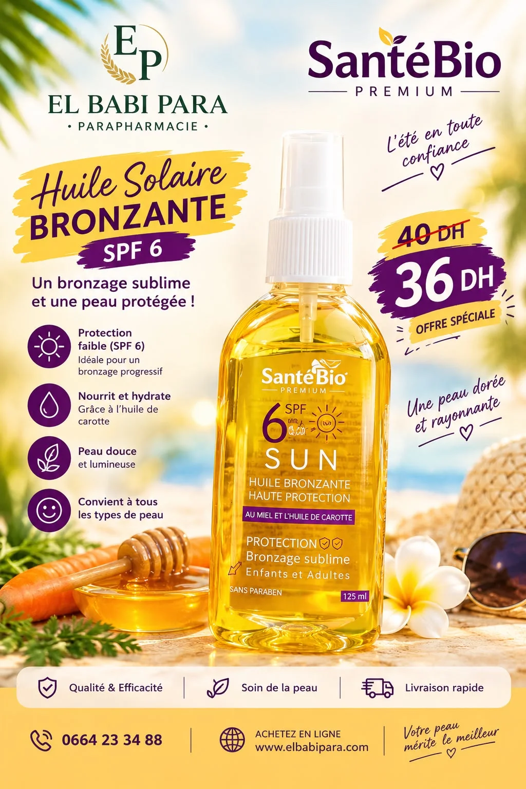 Huile Solaire BRONZANTE SPF 6 Un bronzage sublime et une peau protégée !