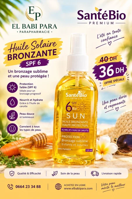 Huile Solaire BRONZANTE SPF 6 Un bronzage sublime et une peau protégée !