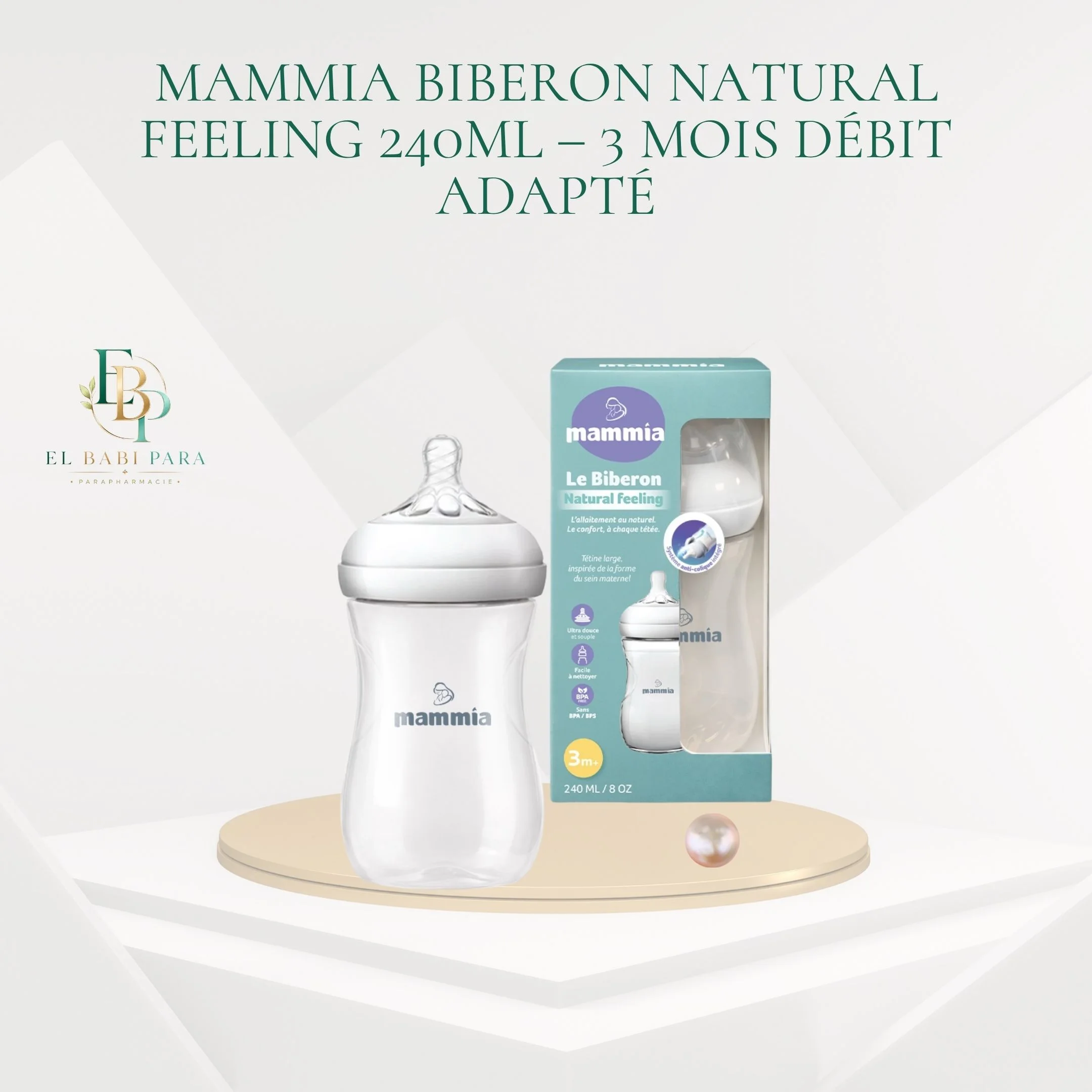 Mammia Biberon Natural Feeling 240ml – 3 mois débit adapté