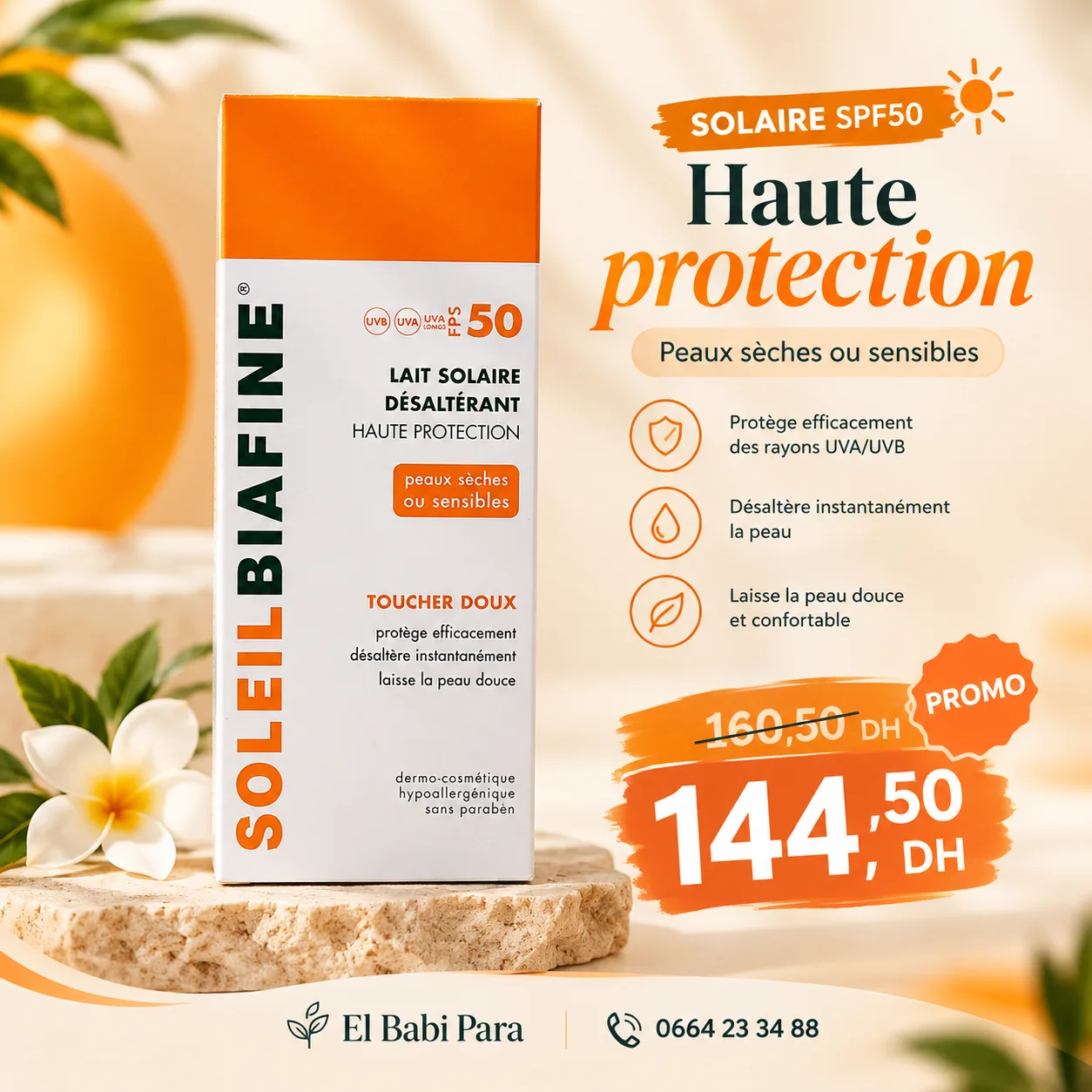 LAIT SOLAIRE DÉSALTÉRANT HAUTE PROTECTION peaux sèches ou sensibles