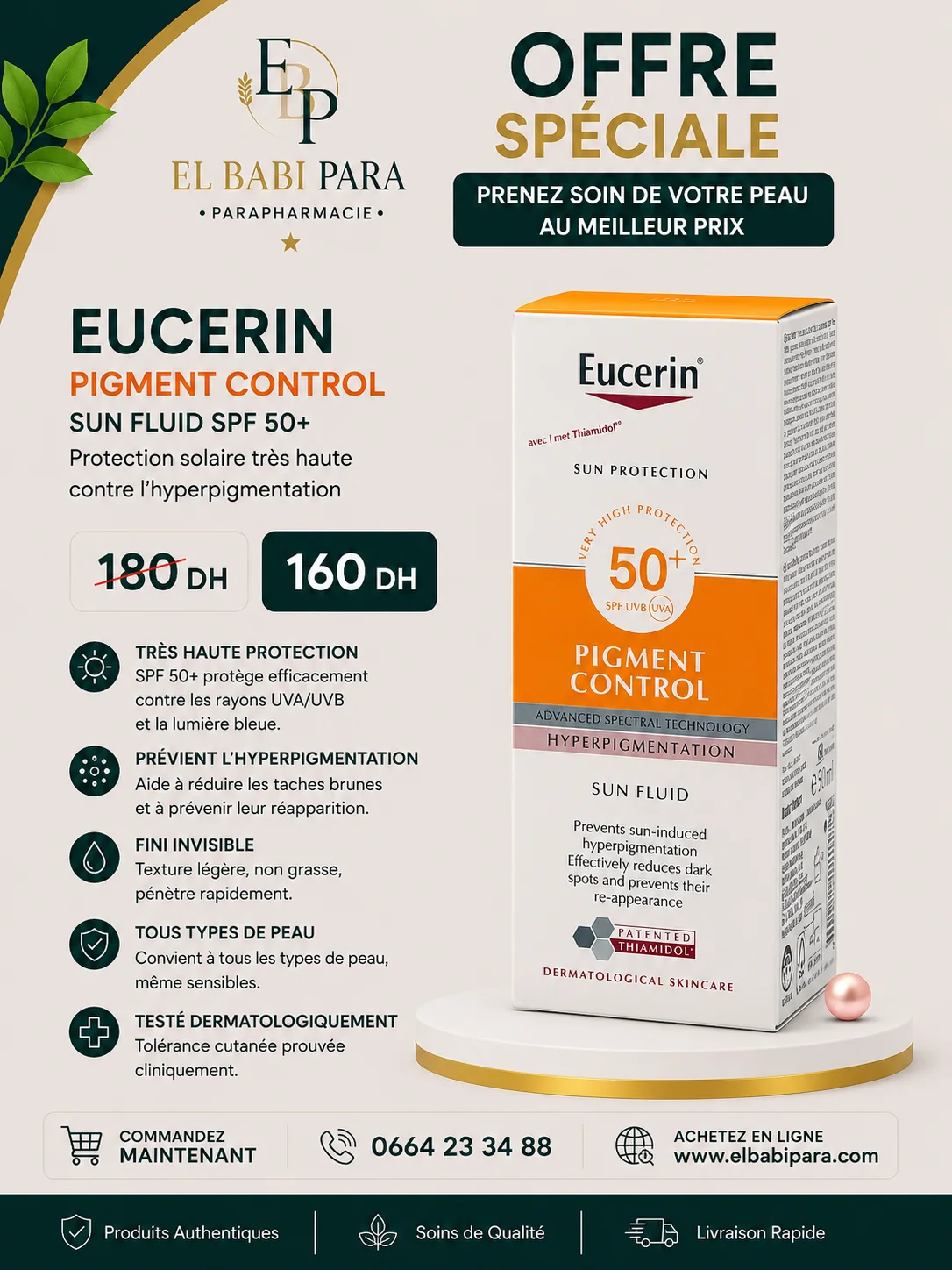 EUCERIN PIGMENT CONTROL SUN FLUID SPF 50+ Protection solaire très haute contre l'hyperpigmentation