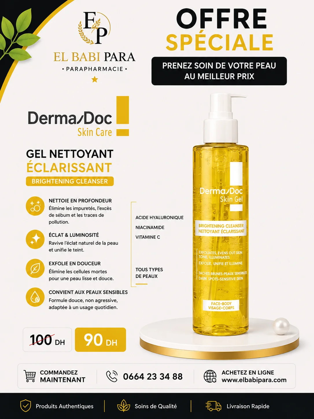 Derma/Doc Skin Care GEL NETTOYANT ÉCLARISSANT BRIGHTENING CLEANSER